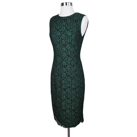 NWT Dolce & Gabbana Dark Green Lace Sleeveless Mid-Length Sheath Dress Size 42 - Picture 7 of 9